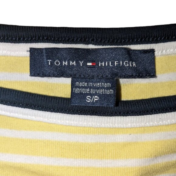 Tommy Hilfiger| Wide Neck Boat Yellow Striped Pull T-Shirt |Size: Small - Picture 2 of 7